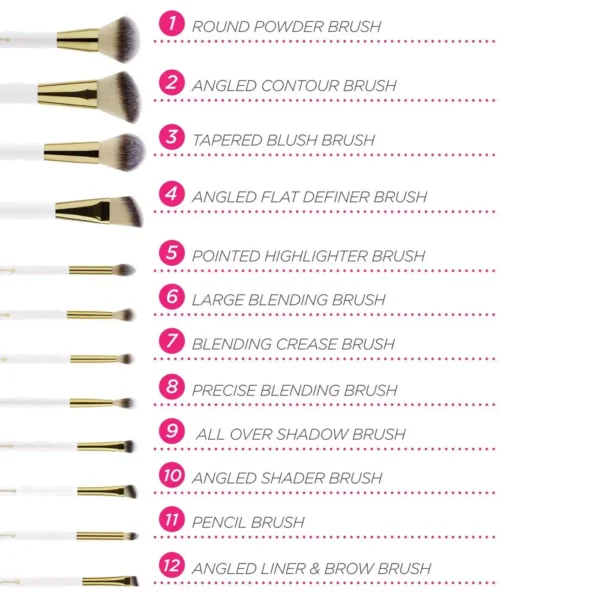 BH Cosmetics - White Studded Elegance 12 Piece Brush Set with a Brush Stand - Image 2